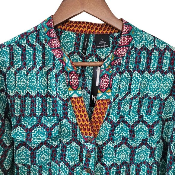 New Directions Womens Casual Blouse Top Size L Multicolor Aztec NWT - Picture 3 of 14